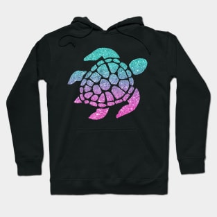 Bright Pink Aqua Ombre Faux Glitter Turtle Hoodie